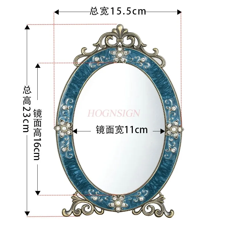 Mirror, makeup mirror, desktop retro metal princess dressing mirror, high-definition desktop tabletop mirror