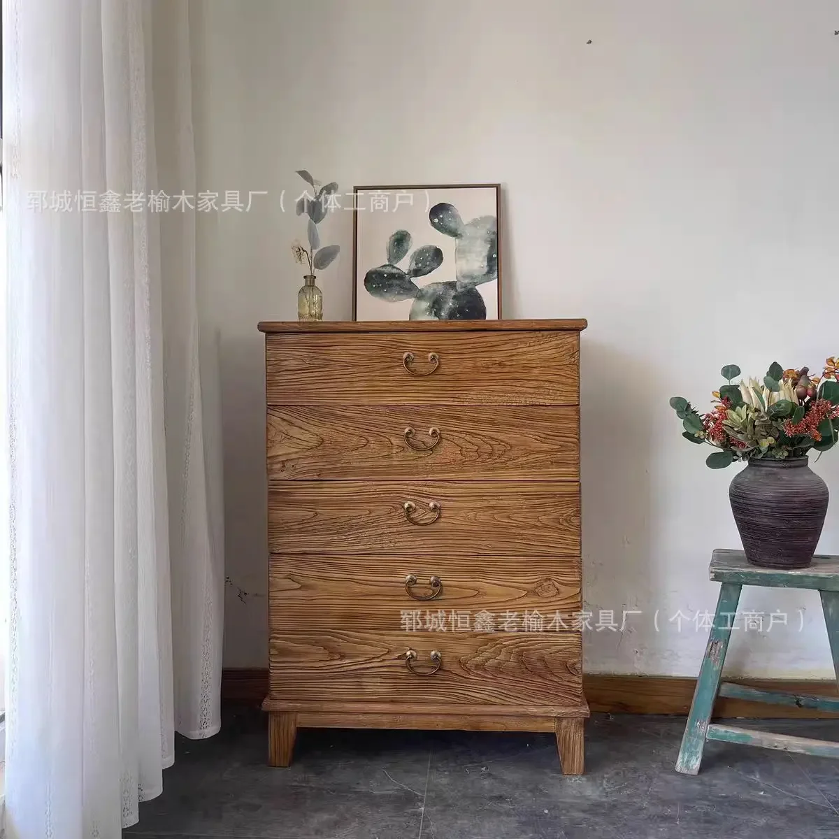 Old elm chest of drawers, push-pull drawers, side cabinet, porch floor-to-ceiling storage cabinet, wall storage chest