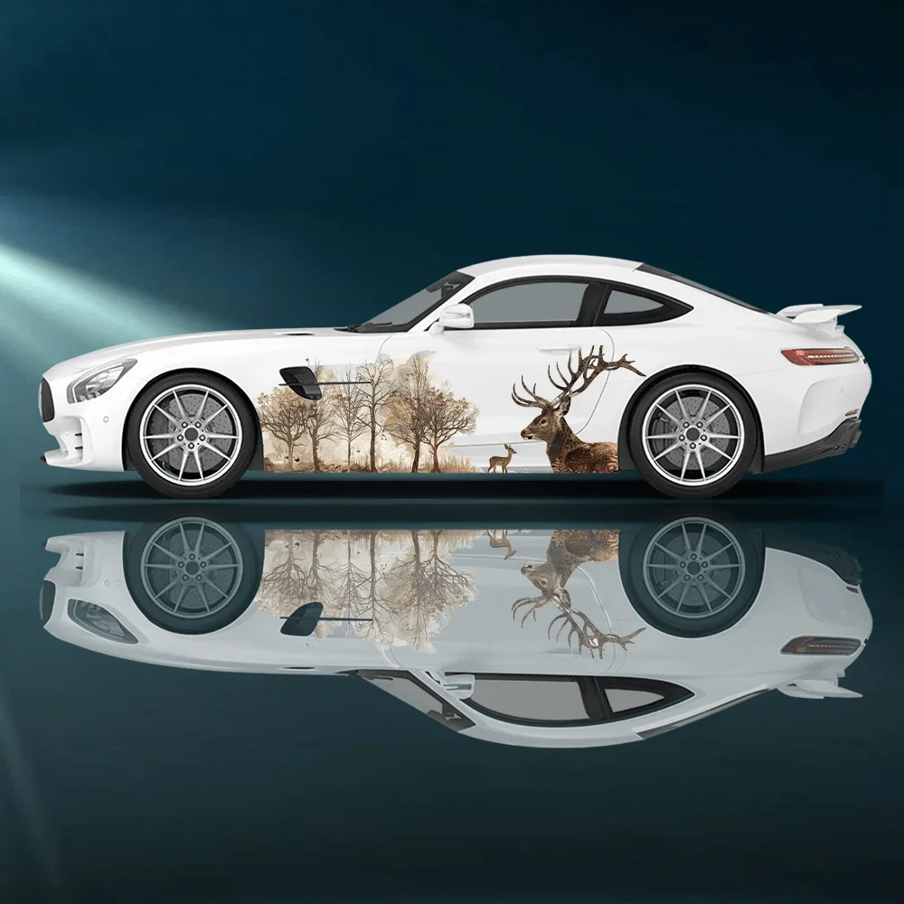 

Elk Autumn Forest Car Vinyl Wraps Decal Self-adhesive PVC Sticker Suitable for Trucks SUV Decoration Auto Accessories Gift