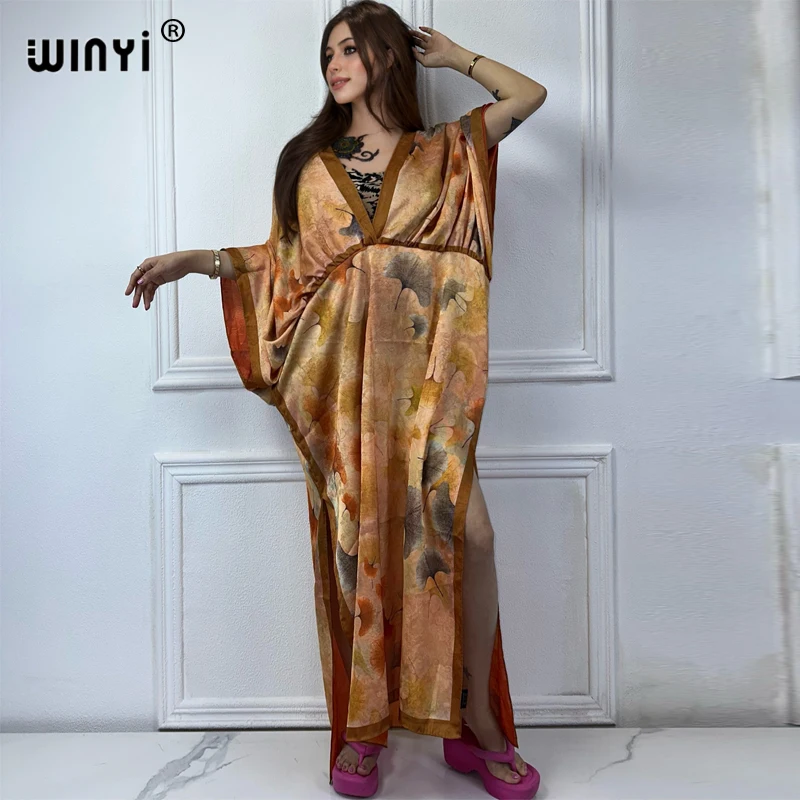 WINYI Bohemian Summer Beach Dress High Quality Double Sided Boho new Print abaya dubai luxury dress Women Evening party kaftan