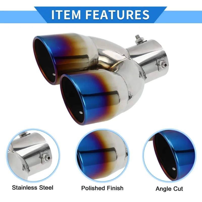 

3color Muffler Black Titanium Outlet Stainless Steel Car Accessories 63mm Car Inlet Double-Barrel Rear Exhaust Tip Tail Pipe