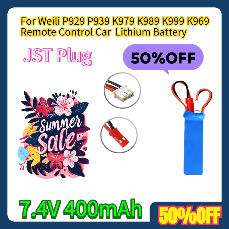

For Weili P929 P939 K979 K989 K999 K969 Remote Control Car 7.4V 400mAh Lithium Battery JST Plug Battery