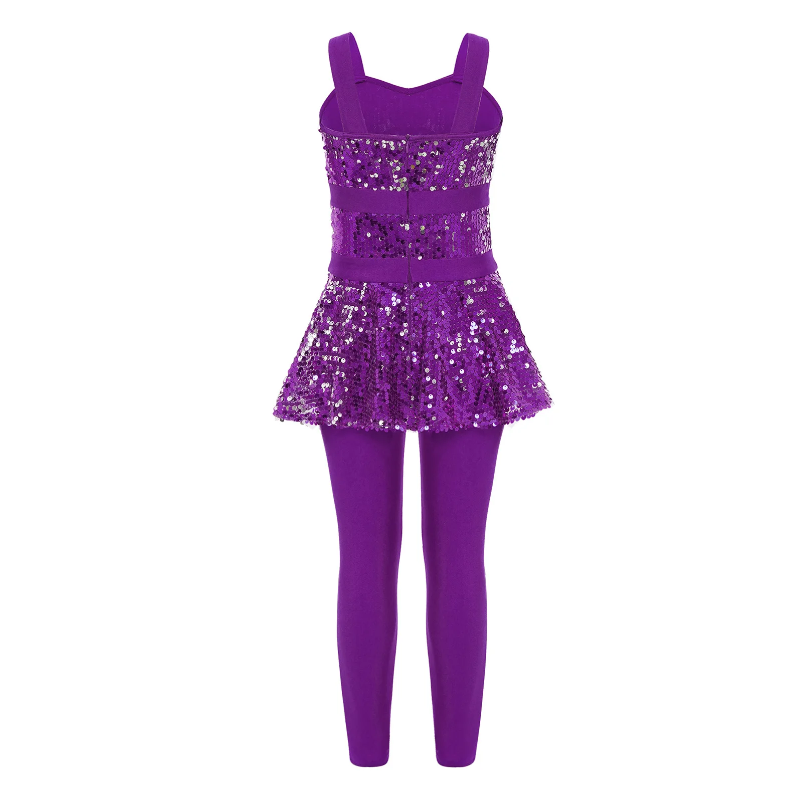 Enfants filles Jazz danse body sans manches paillettes brillantes Peplum combinaison justaucorps Ballet patinage gymnastique Performance Dancewear