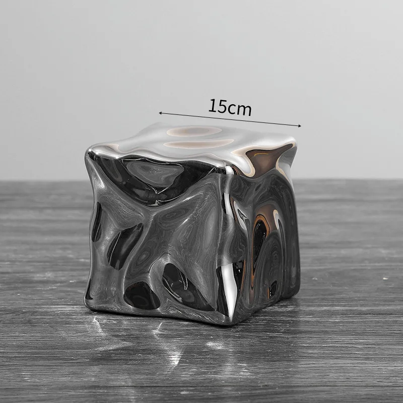 Modern Porcelain Fluid Ripple Cubic Model Artistic Conception Ceramics Geometry Square Figure Space Art Ornament Decor Craft