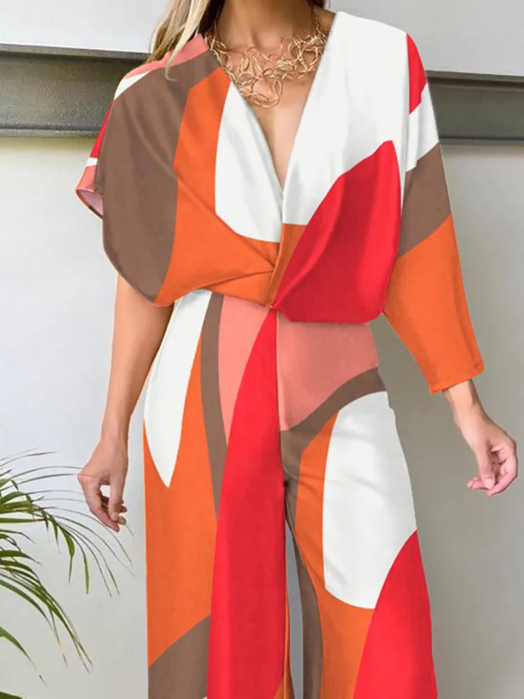 Mono holgado con manga de murciélago para mujer, ropa de calle informal, de cintura alta peleles, pantalones de pierna ancha con estampado de