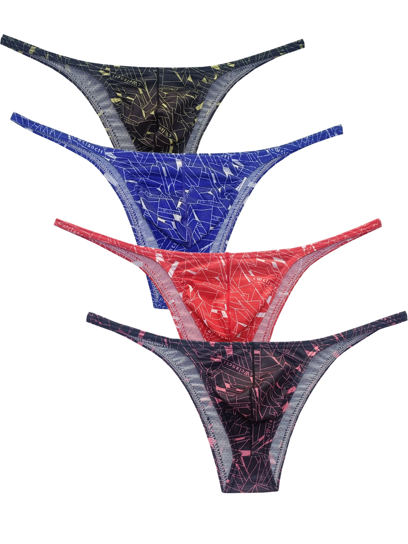 

4 шт., мужское нижнее белье с модным принтом, сетчатые трусы-бикини, спортивные дышащие трусы с низкой талией, большие размеры HT160