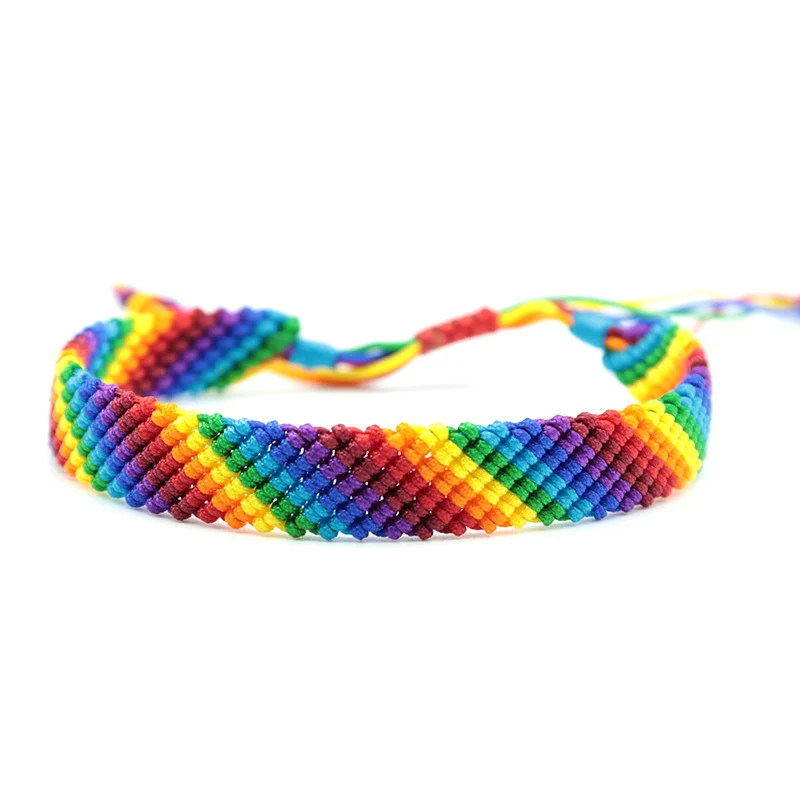 Trendy LGBT Braided Rope Bracelet Unisex Rainbow Color Handmade Weaven Adjustable Tassels Braslet Casual Daily Couple Hand Joias