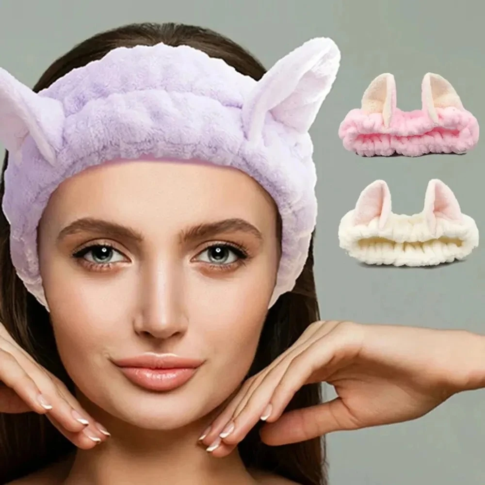 Diadema con orejas de gato de dibujos animados, diadema especial para niñas para lavar sus caras y aplicar máscaras, banda para el cabello para lavabo y banda para el cabello