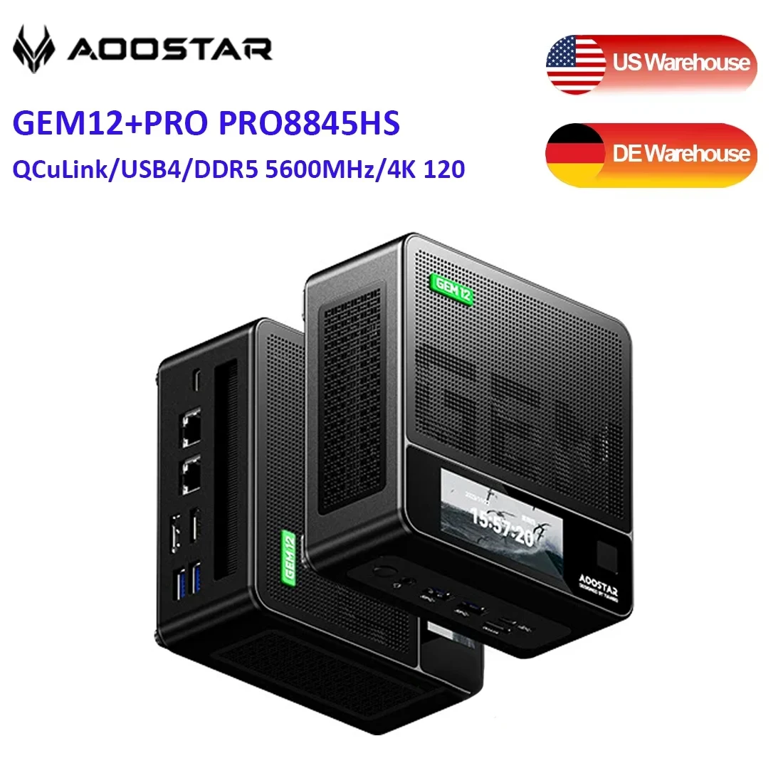 아우스타 미니 PC GEM12+ AMD 라이젠 7 PRO 8845HS 32GB DDR5 1TB SSD 윈도우 11 라데온 780M WiFi6 BT5.2 USB4 HDMI2.1 게이밍 미니 PC