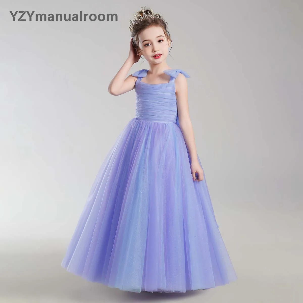 Prawdziwe zdjęcia dziewczyny długi korowód Birthday Party Tulle Princess Dress Junior suknia koncertowa cekiny świąteczne wesele eleganckie