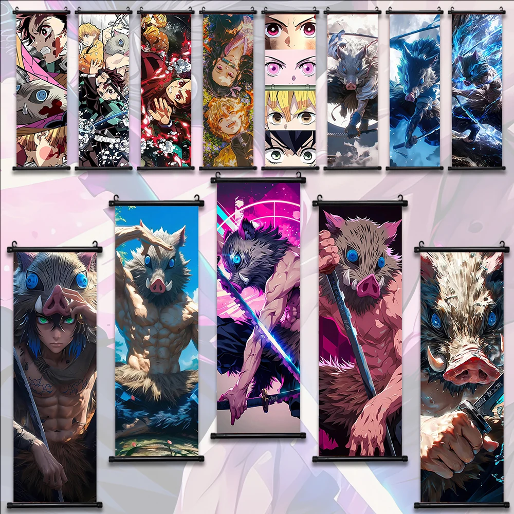 Scroll Wall Hanging Anime Tanjiro HD Demon Slayer Canvas Prints Nezuko Zenitsu Home Decor Gift Bedroom Living Room Decoration