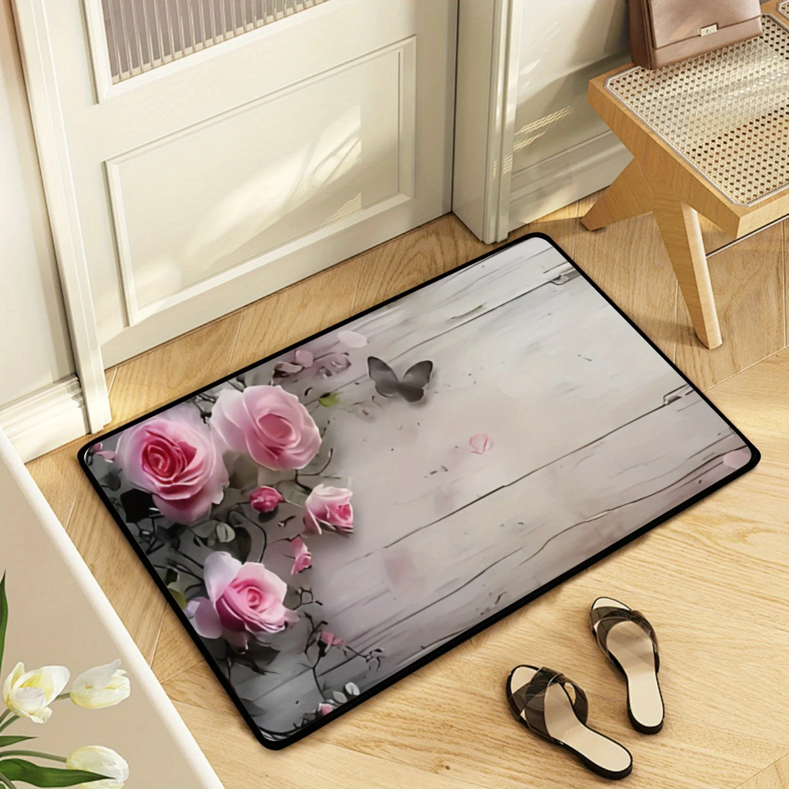 Elegant Botanical Motif Floor Rug Decorative Non Slip Door Mat Versatile Accent For Gym Dance Studio Lounge Room