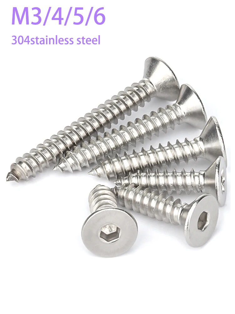 

304 Stainless Steel Flat Head Hexagonal Self-tapping Screws Countersunk Head Wood Screws M3M4M5M6 Tornillos De Acero Inoxid