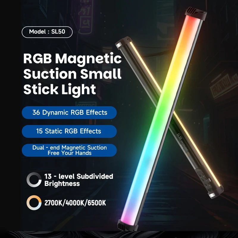 MIAOTU SL50 RGB Handheld LED Light Tube, Colorful Portable Light for Photography Studio, Gaming Room, Video, Film, Vlog