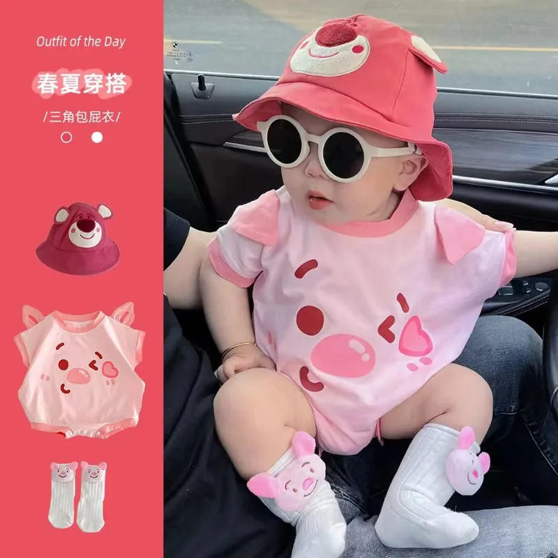 New Summer Cute Pig Print Baby Short Sleeve Jumpsuit Casual Animal Girl Boy Rompers Newborn Newborn Clothes K2331