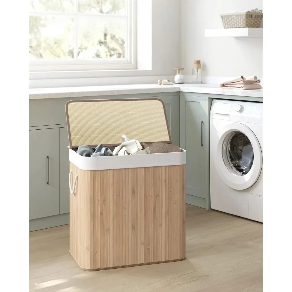 Foldable, Removable and Machine Washable Liner,Comfort corner Laundry Hamper,Laundry Basket, Laundry Hamper with Lid, Bamboo