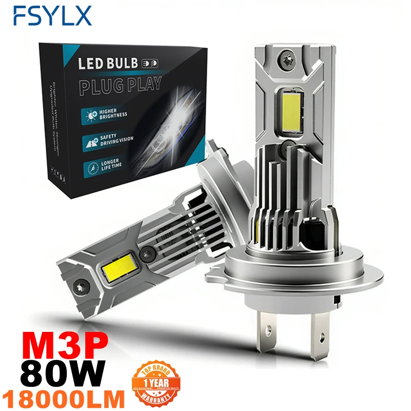 80W 20000LM 6000K M3P H7 LED Headlight Bulb Mini Wireless  CSP for Car Headlamp Auto Diode Lamps H7 Led 12V Automobile Turbo