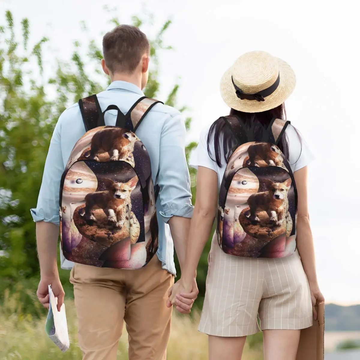 

Space Corgi Dog On Cookie Student Backpack School Bag Hiking Travel Daypack for Men Women Bookbag Shoulder Bags