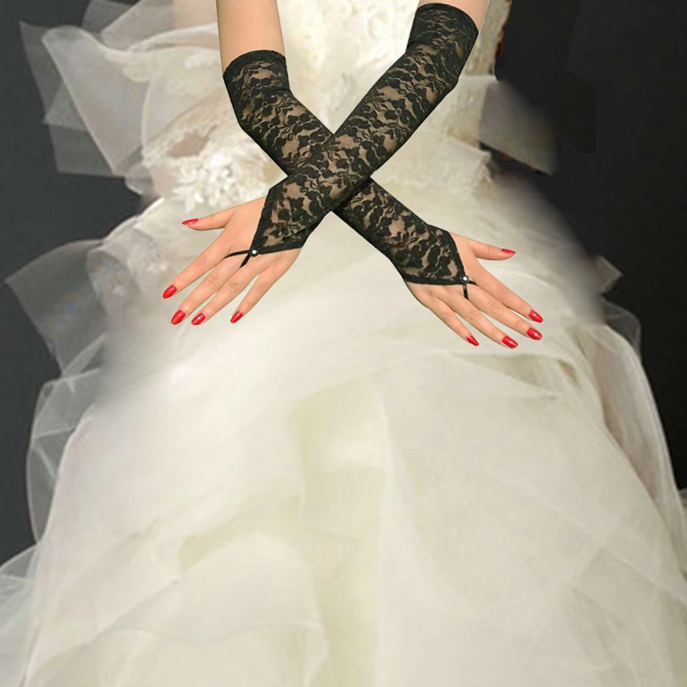 رقيقة جدا حزب حريري الأزهار الكوع أصابع القفاز النساء قفازات رقيقة قفازات طويلة قفازات برباط #2