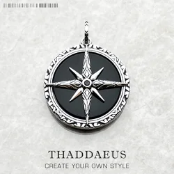 Pendant Black Compass New Jewelry 925 Sterling Silver Accessories Vintage Gift For Men Women