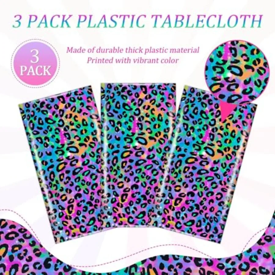 3 قطعة النيون قوس قزح ليوبارد عيد ميلاد مفرش المائدة المتاح البلاستيك الفتاة سباركلي الطلاء ترشيش الفهد غطاء طاولة الحفلات ل R