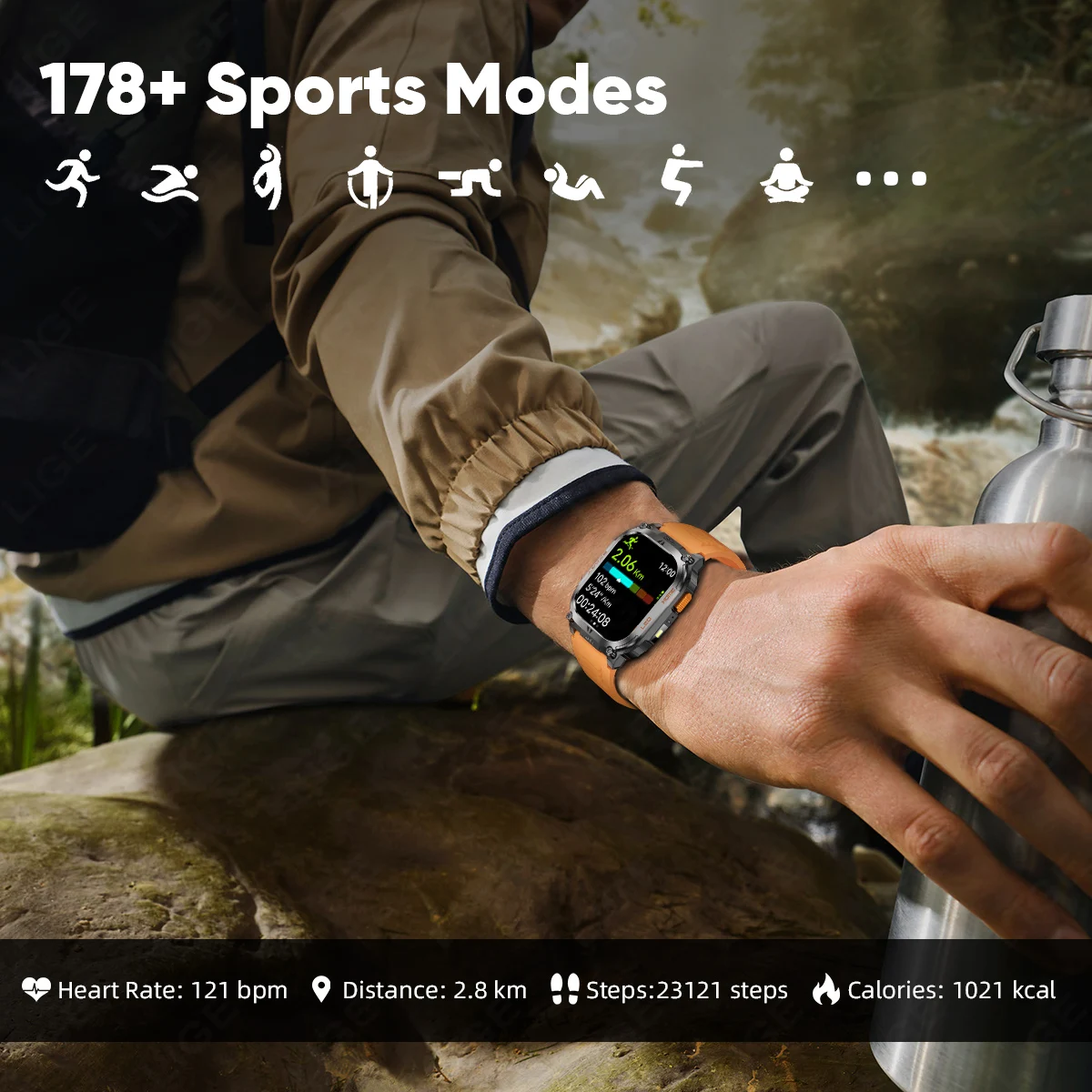 LUIK GPS Kompas Smart Horloge Met Zaklamp 630mAh 2.01 "Groot Scherm Hartslag Bluetooth Oproep Waterdichte Mannen smartwatch 2025