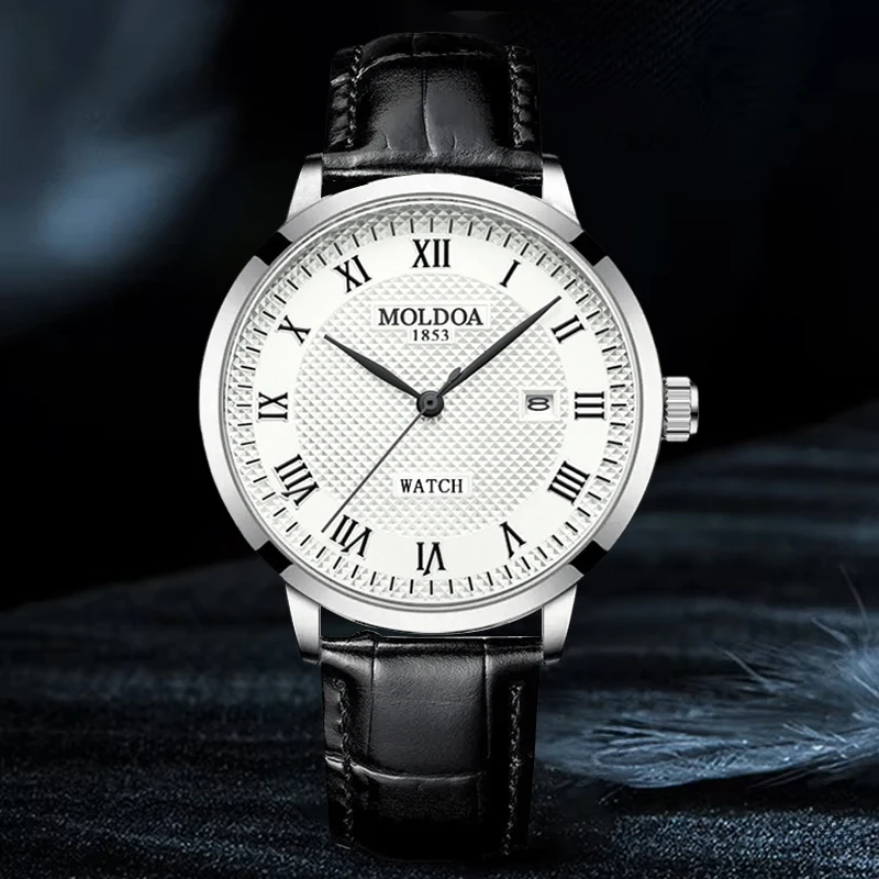 

Мужские кварцевые часы с черным кожаным ремешком, эффектный тренд, минималистичная сетка, римские цифры