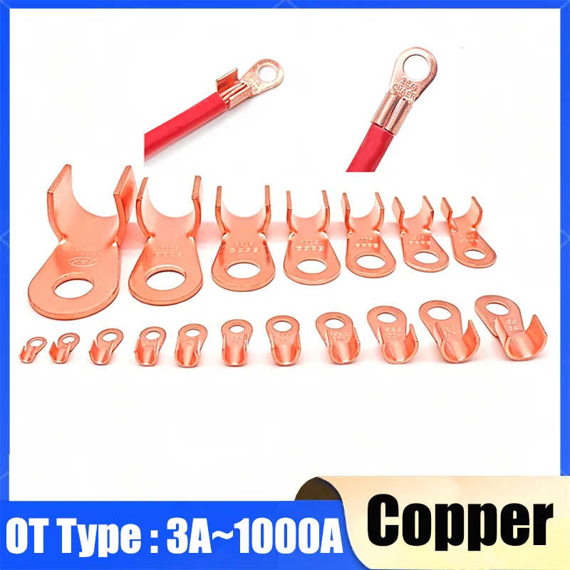 Wire Terminal OT 3A 5A 10A 20A 30A 40A 50A 60A 80A 100A 150A~1000A Red Copper Bare Nose Lugs Crimp Terminal Connector Splice
