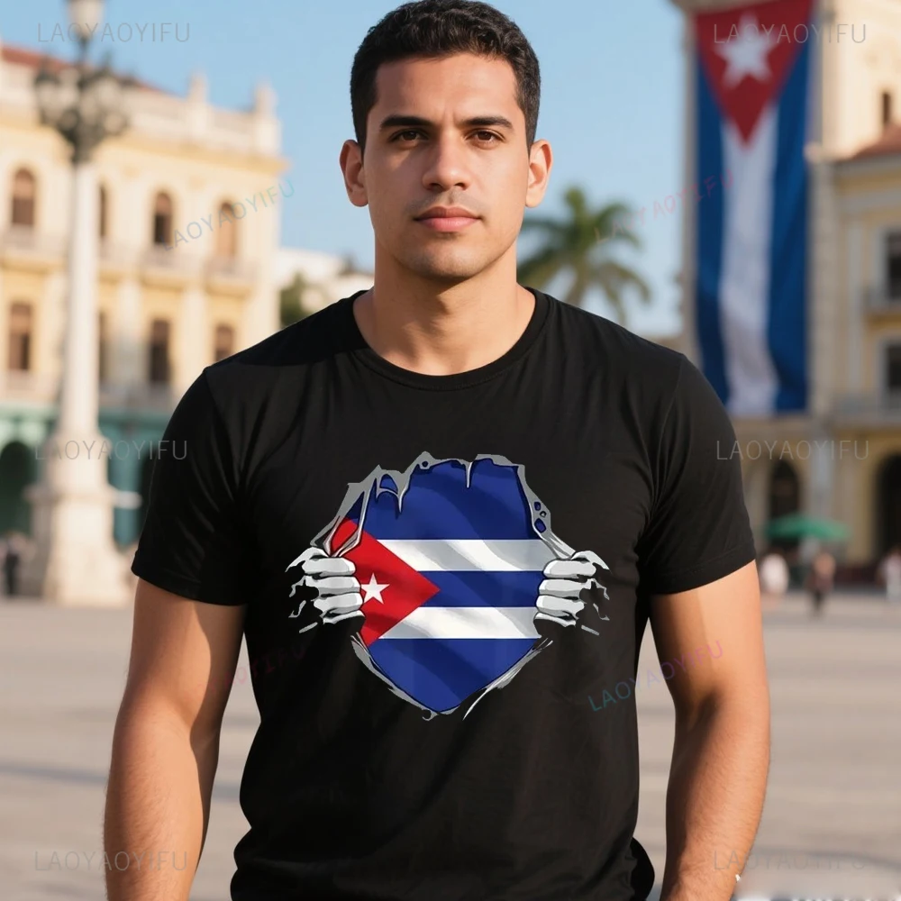 Vintage Cuba Flag Cuban Day Retro Gift Graphic T Shirts Summer Style Cotton Streetwear Short Sleeve Cuba DNA Men Clothing