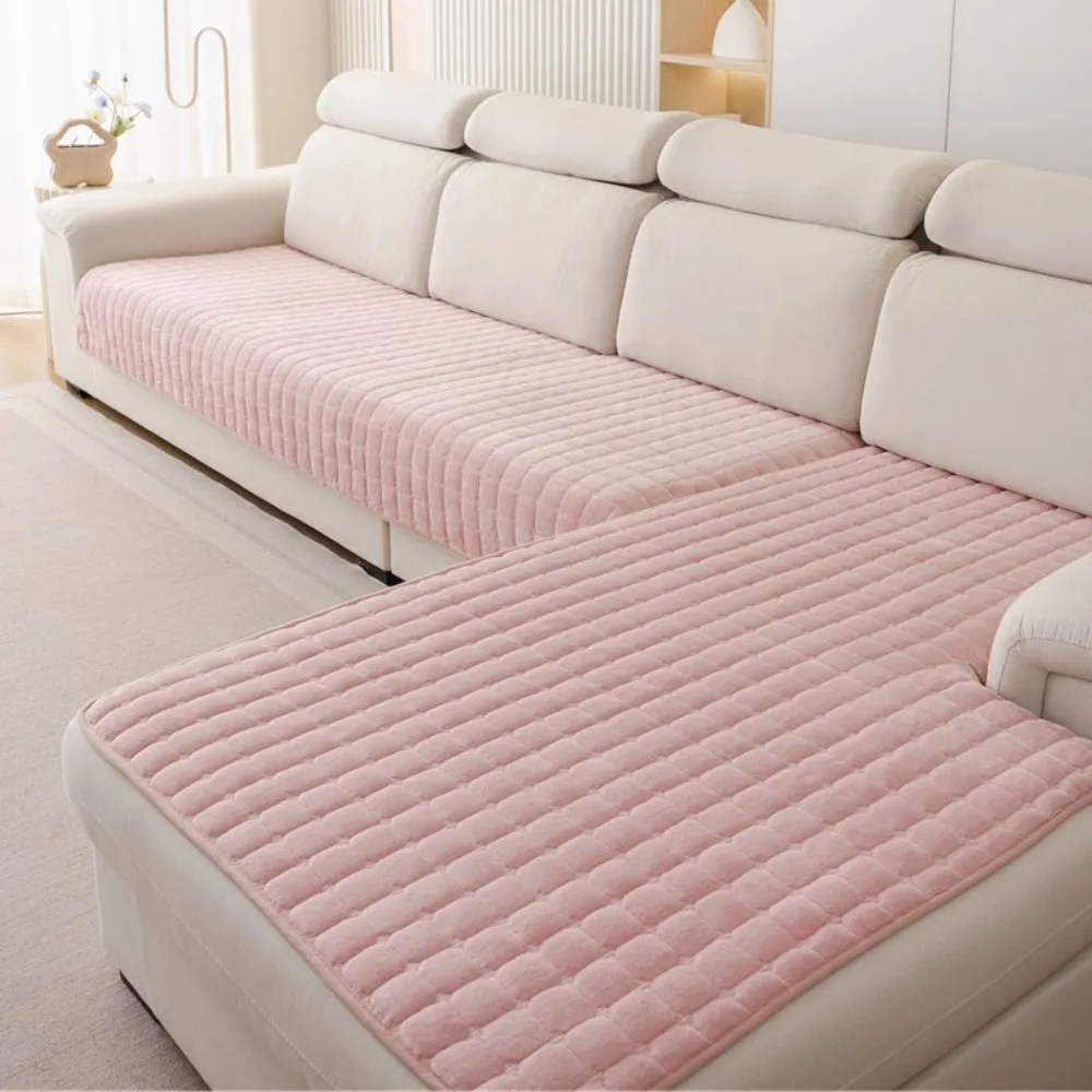 

Minimalist Plush Flannel Plaid Sofa Cushion Stain-resistant Washable Sofa Cover Non-slip Thickened Couch Cushion Living Room