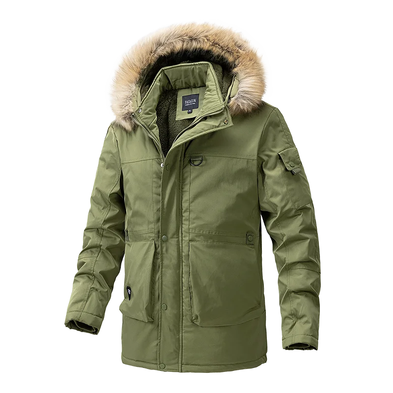 

New Men's Fce Lined Thi Cotton Jaet Casual Outdoor Winter Coat Warm Pure Cotton Large Size mid Length Faionable Urba...