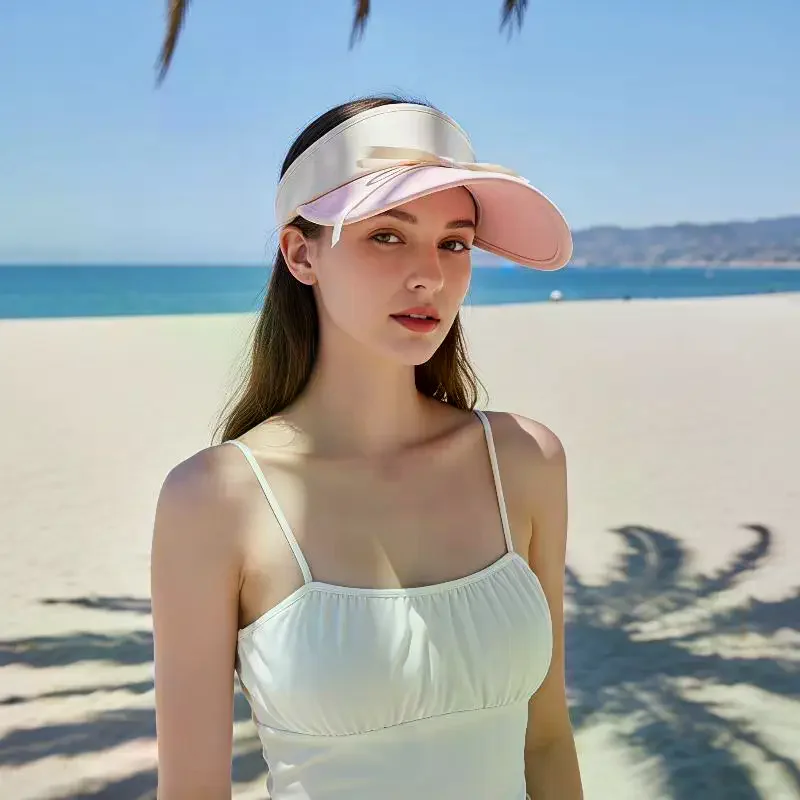 Women's UPF50 Sun Visor Hat: Cute Bow Decor 99% UV Block Summer Beach Travel Outdoor