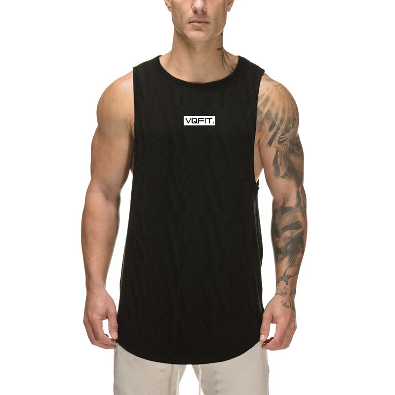 

Summer Breathable Quick Dry Cool Feeling Gym Bodybuilding Muscle T-Shirt Men Street Casual Fashion Sleeveless Elastic Tank Tops