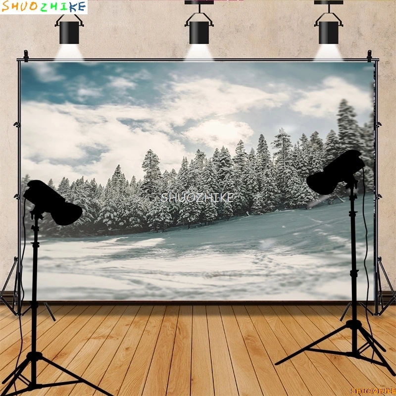 Winter Forest Snowcovered Road Photography Backdrops Blurred Landscape Snowflakes Road Spruce Trees Photo Background XD-10