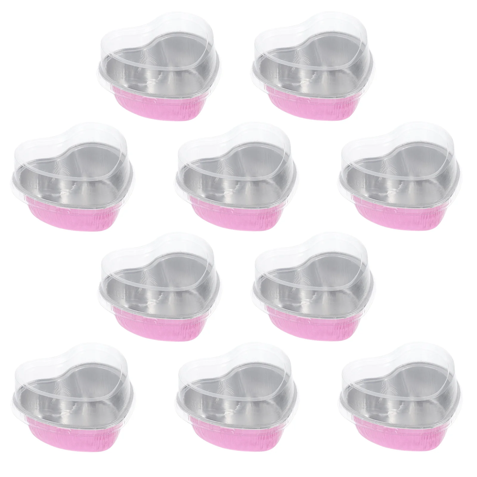 10 Pcs Heart-Shaped Aluminum Foil Box Flanera Cake Pan Baking Dish with Lid Cupcake Mini Pans