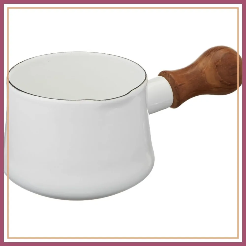 

Enamel Butter Warmer, 19 oz Small Sauce Pan with Teak Handle