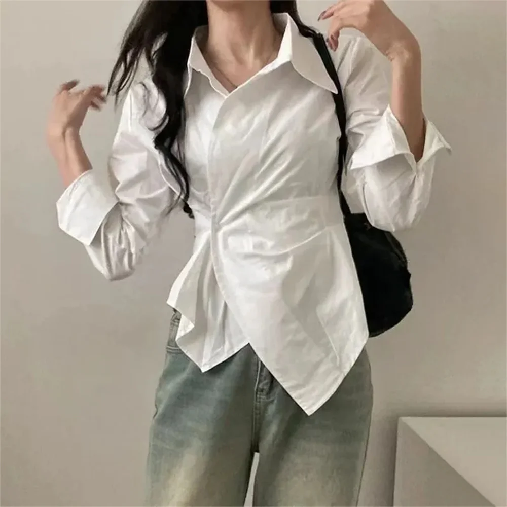 

Женская офисная блузка с длинным рукавом, повседневная полосатая рубашка в корейском стиле Y2K, модные тонкие топы для женщин на весну-осень