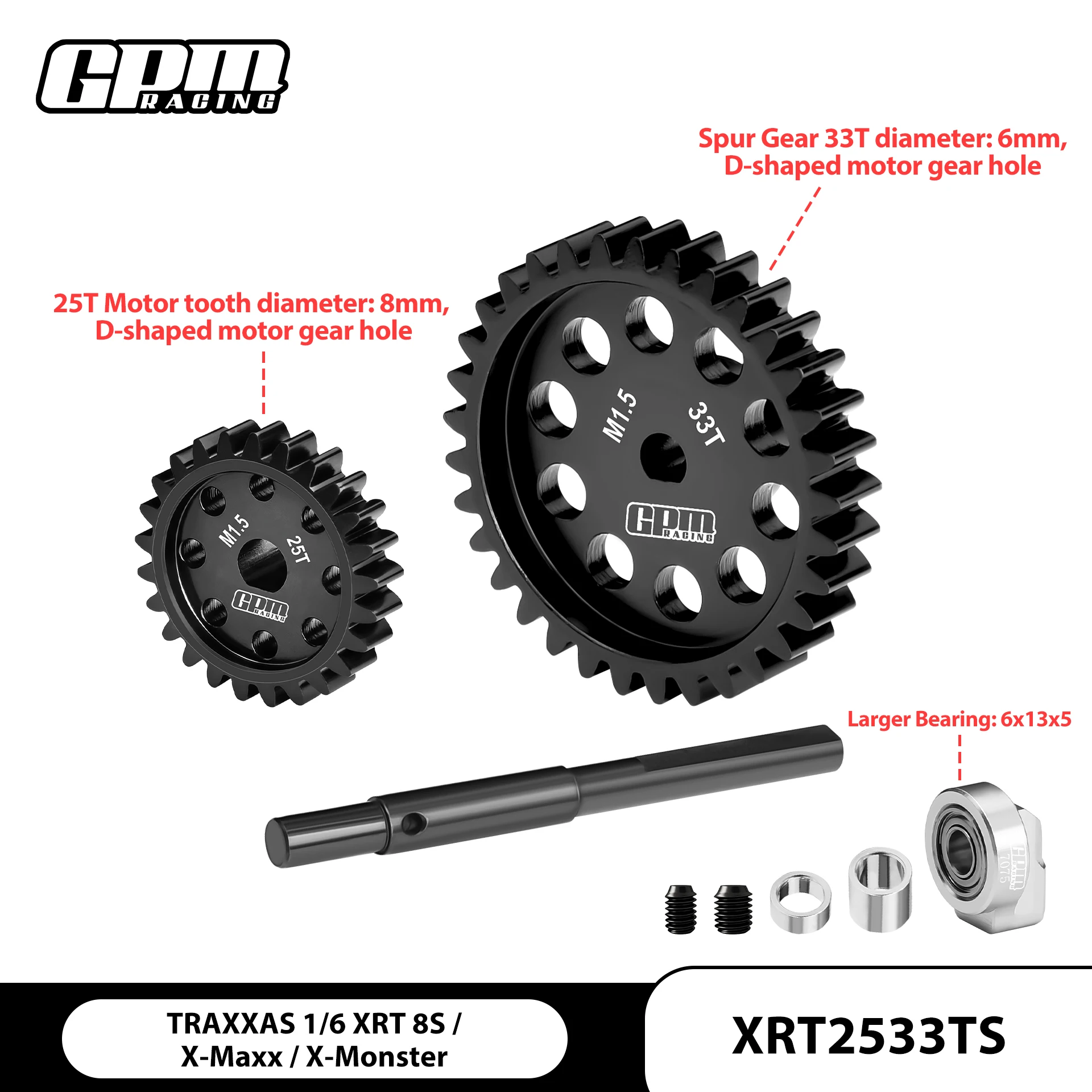 GPM 40Cr Carbon Steel M1.5 Spur Gear 33T/35T + Motor Gear 25T/27T For TRAXXAS XRT / X-Maxx / X-Monster 78086-4