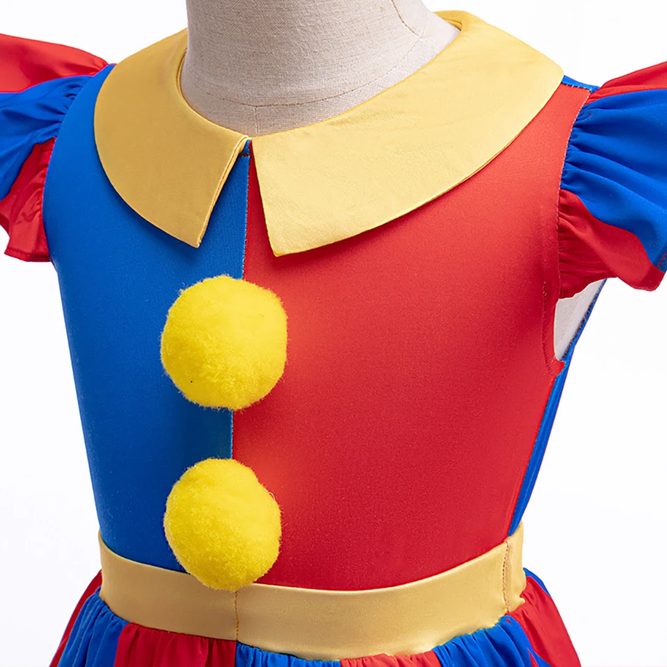 4-12y Kinderen Cosplay Jurken Modieuze Kinderen Circus Thema Halloween Jurk Meisjes Optreden Korte Mouwen Rode En Blauwe Jurk