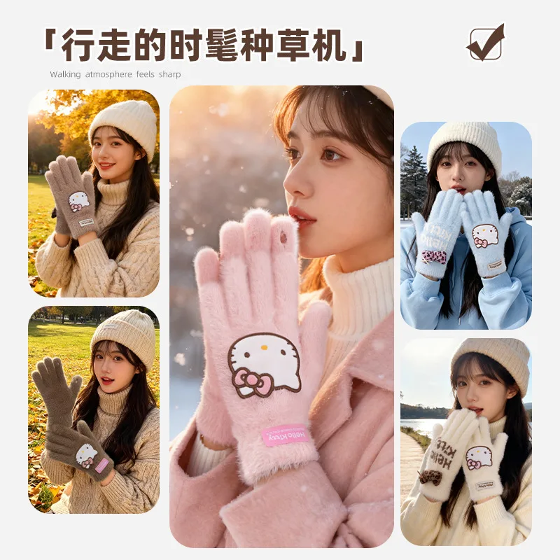 for Hello Kitty  Gloves For Women Winter Hello Kitty Touchscreen Compatible Writing Five Finger Design Cycling Cold Resistant