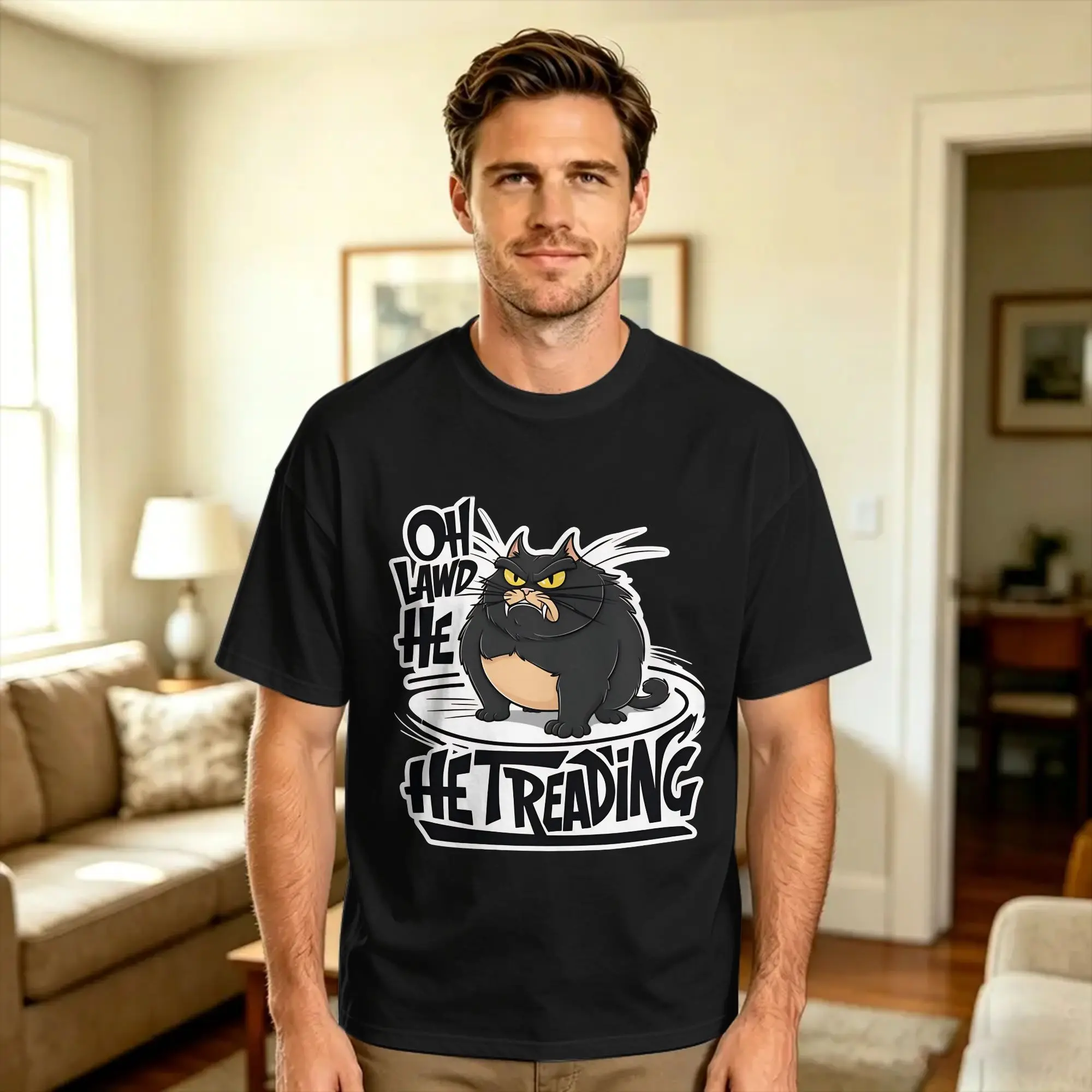 oh lawd he treading T Shirt  Hip Hop T Shirts Short Sleeve Awesome Tshirt Beach 100% Cotton Oversized Top Tees