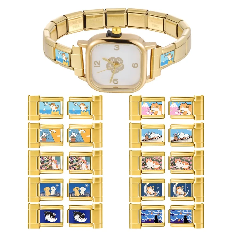 موصل ساعة الموضة الفولاذ المقاوم للصدأ صالح 9 مللي متر وصلات سحرية إيطالية المرأة ساعة مربعة رأس رابط سوار لتقوم بها بنفسك مجوهرات هدية