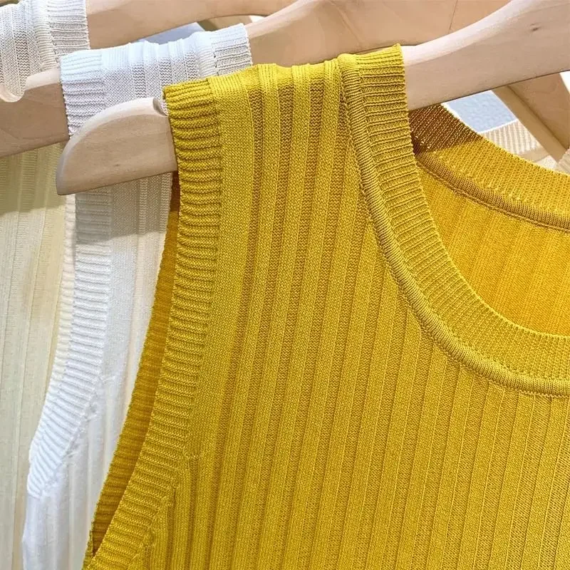 ZJAISS verano 2025 nueva moda chalecos tejidos cuello redondo sin mangas Casual Tops finos 2025 blusa sin mangas camisa de mujer ﻿