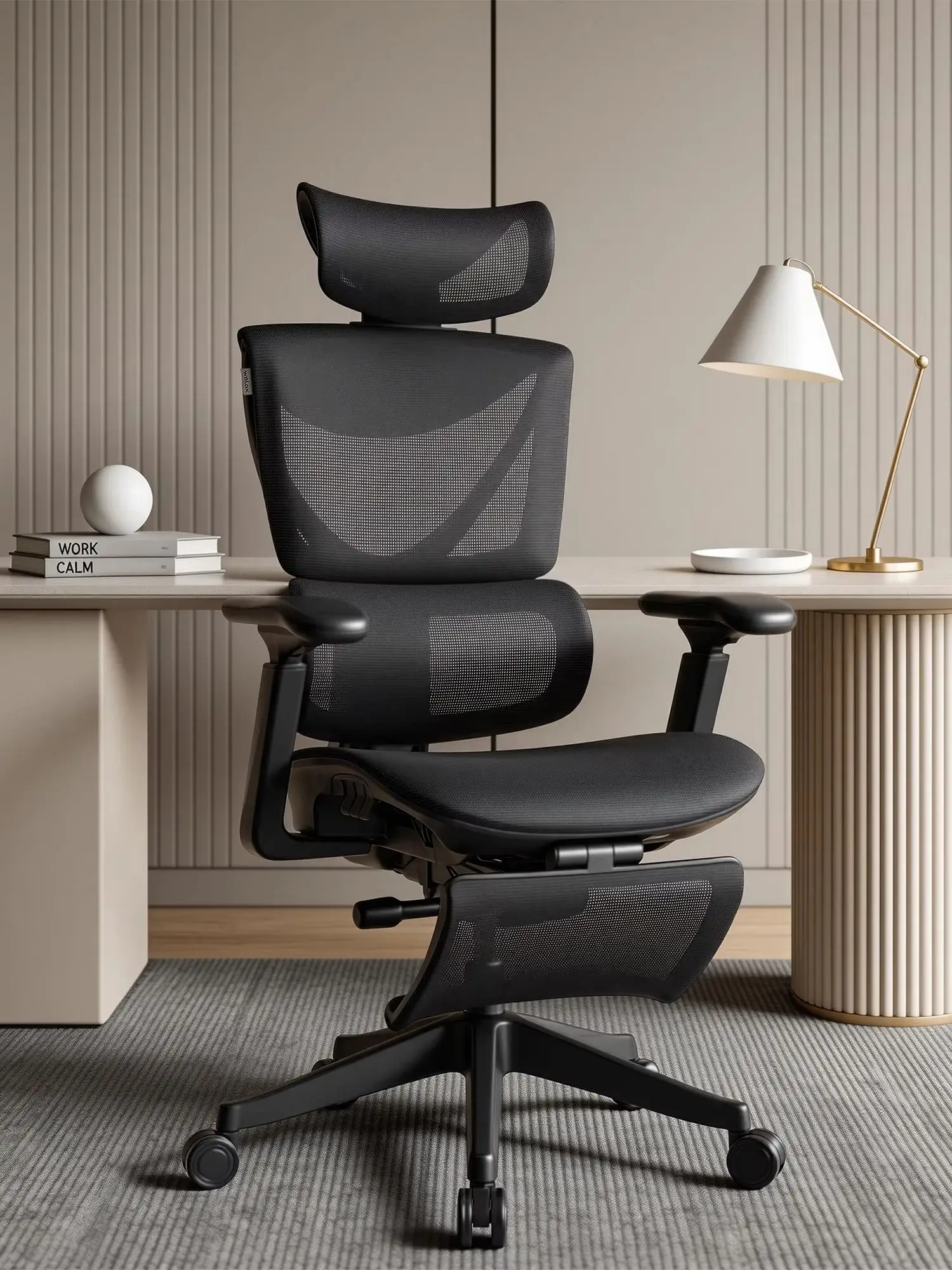 WELAX S7 Ergonomischer Bürostuhl mit Netzrücken, hoher Rückenlehne, Lendenstütze, Fußstütze, 4-Fach verstellbaren Armlehnen und Rollen – Bequemer Schreibtisch- und Gaming-Stuhl