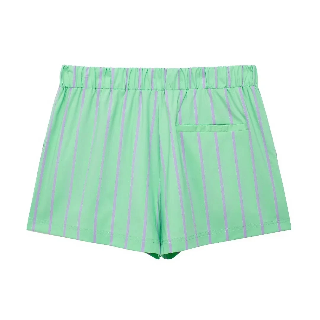 Modne spodnie damskie w paski, proste nogawki, nowość na lato, niski stan, poliester.