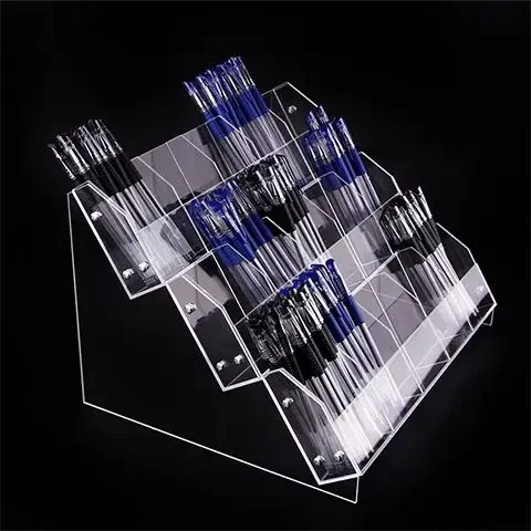 Acrylic Penholder Display Shelf for Stationery Shop Eyebrow Neutral Ball Pen Storage Box Clear Organizer for Office Supplies