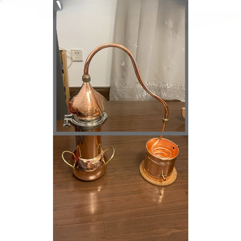 2L Copper Distiller Handmade Pure Flower Essential Oil Distiller Brandy Wine Steaming Machine Copper Alembic Distillation Set