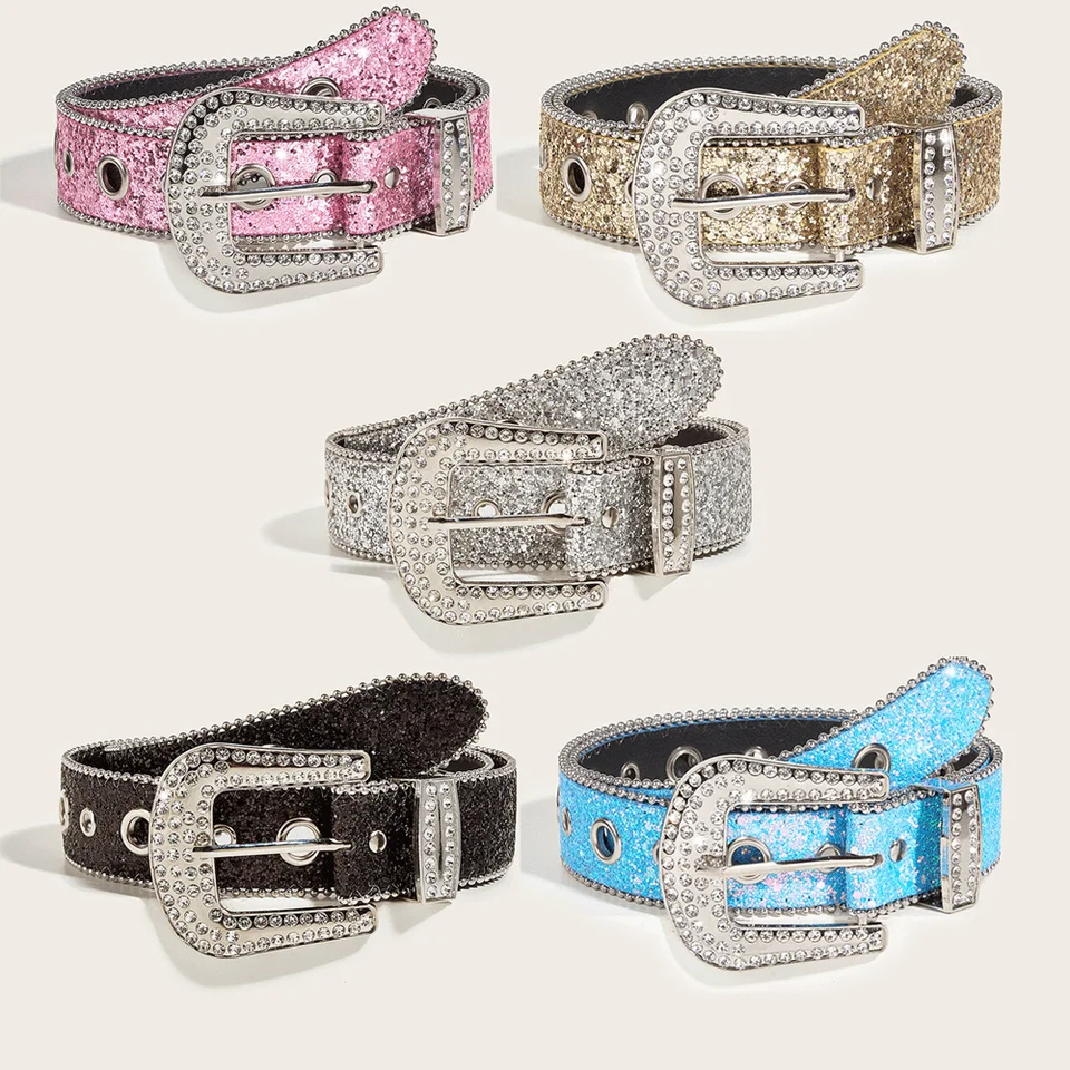 Stylish Rhinestone Western Cowgirl Style Y2K Belt Sparking Pu