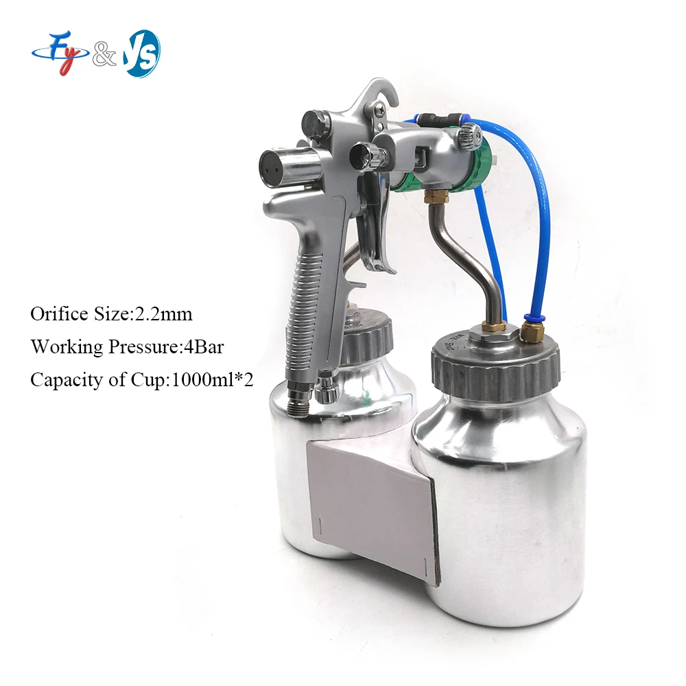 Pistola pulverizadora de doble cabezal de calibre de 1,3 mm, pistola de pintura en aerosol de dos componentes con 2 ollas inferiores, pistola pulverizadora interior presurizada de doble cabezal