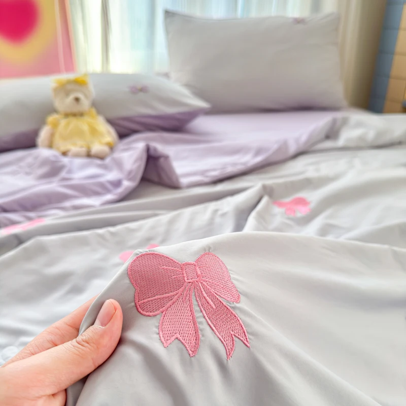 Cooling Air Conditioning Blanket with Embroidery Single/Queen Size Quilted Bedspread Comforter Smooth Quilt for Summer 여름이불